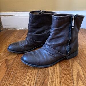 John Fluevog Dark Grey/Black Unisex Leather Biker Boots